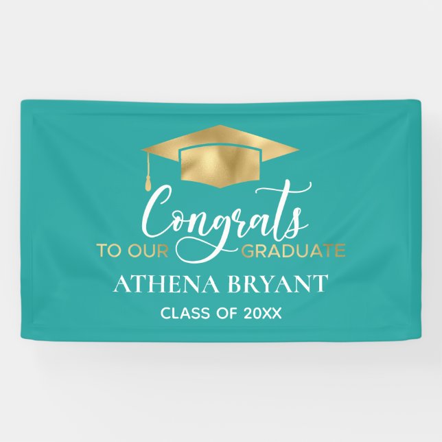 Simple Modern Teal Gold Graduation Banner (Horizontal)