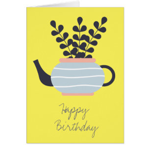 Simple modern teapot with plant pastel cards