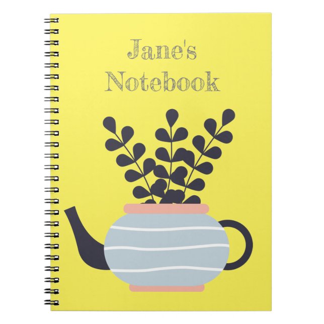 Simple modern teapot with plant pastel notebook (Front)