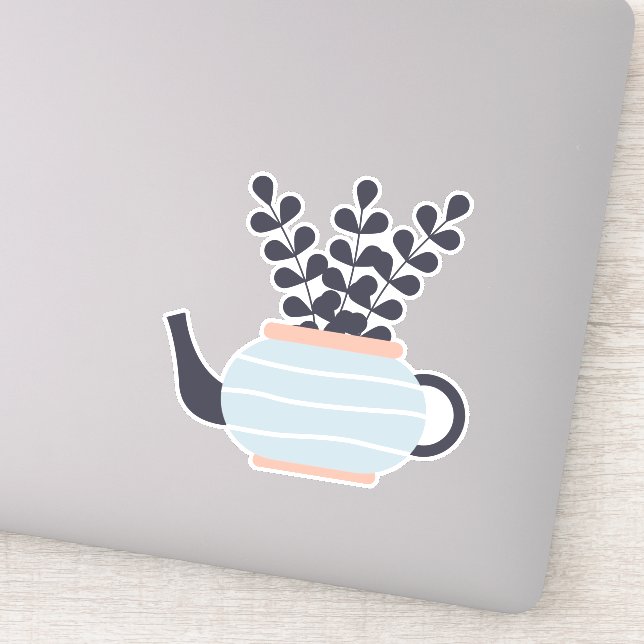 Simple modern teapot with plant pastel sticker (Detail)