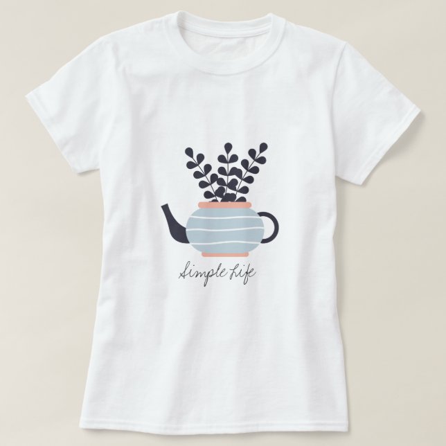 Simple modern teapot with plant pastel T-Shirt (Design Front)