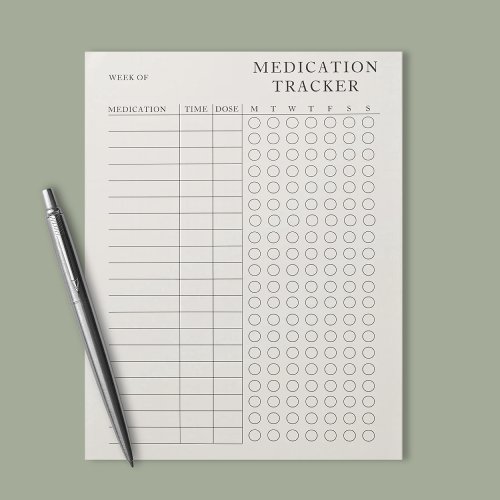 Simple Modern Tearaway Weekly medication tracker Notepad