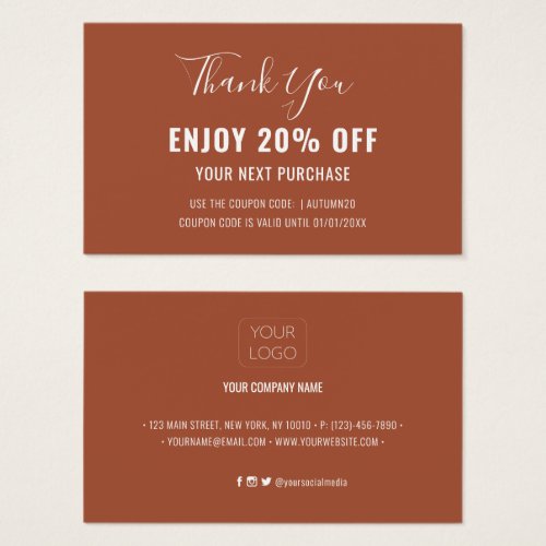 Simple Modern Terracotta Discount Coupon Card