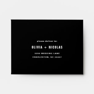 Simple Modern Text and Stripes Black RSVP Envelope