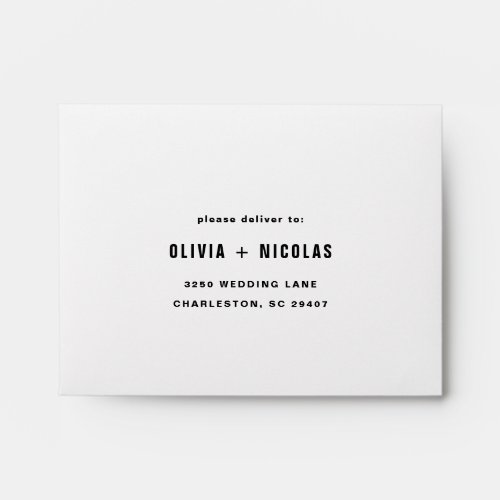 Simple Modern Text and Stripes  White RSVP Envelope