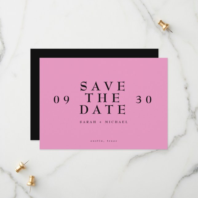 Simple Modern Text Only Hot Pink Wedding Save The Date (Front/Back In Situ)
