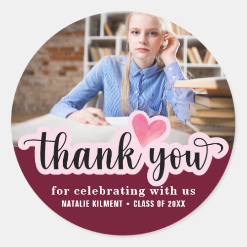 Simple Modern Thank You Photo Graduation Classic Round Sticker