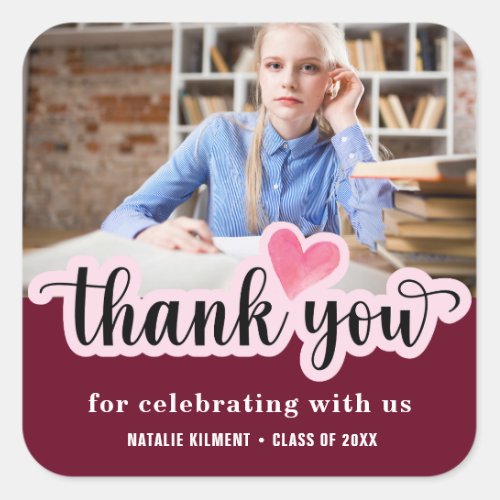 Simple Modern Thank You Photo Graduation Classic  Square Sticker