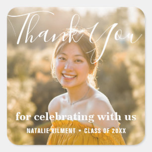 Simple Modern Thank You Photo Graduation Square Sticker