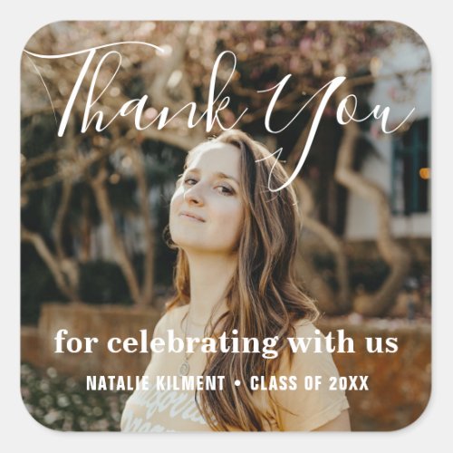 Simple Modern Thank You Photo Graduation Square Sticker