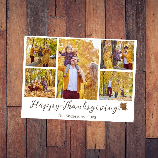 Simple Modern thanksgiving family photo collage Holiday Card (Creator Uploaded)