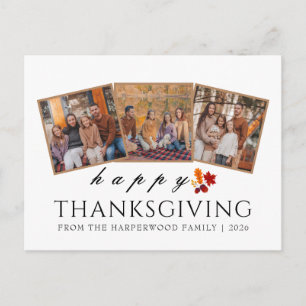Simple Modern thanksgiving family photo collage Holiday Postcard