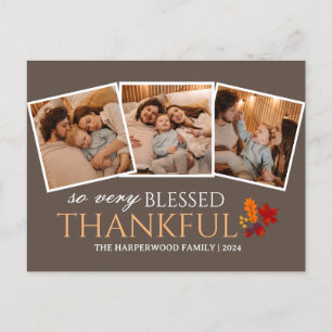 Simple Modern thanksgiving family photo collage Holiday Postcard