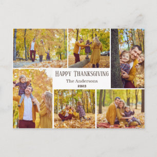 Simple Modern thanksgiving family photo collage Holiday Postcard