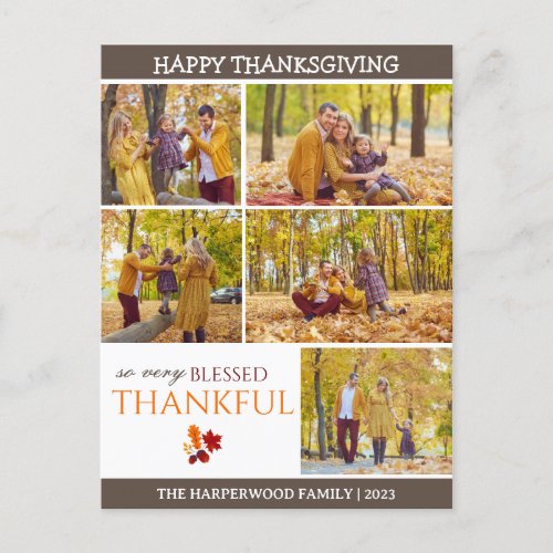 Simple Modern thanksgiving family photo collage Holiday Postcard