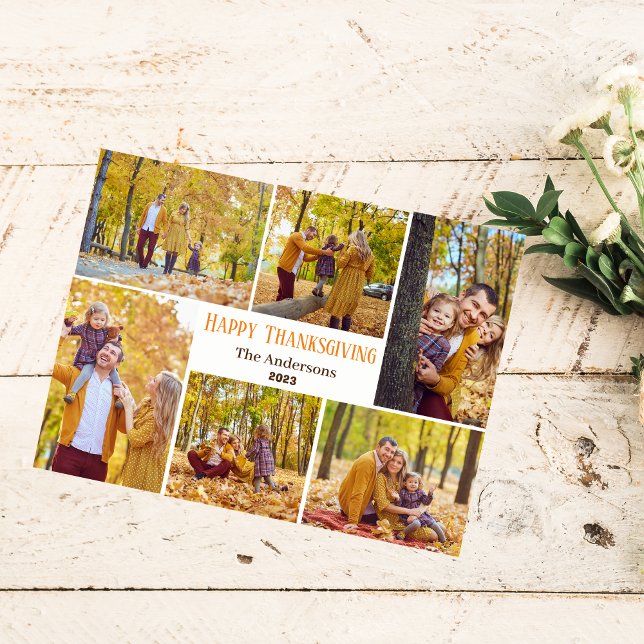 Simple Modern thanksgiving family photo collage Holiday Postcard (Creator Uploaded)