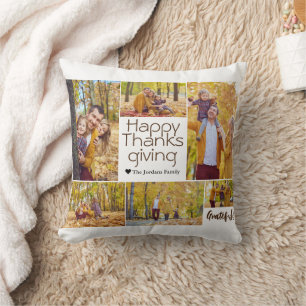 Simple Modern thanksgiving family photo collage Throw Pillow