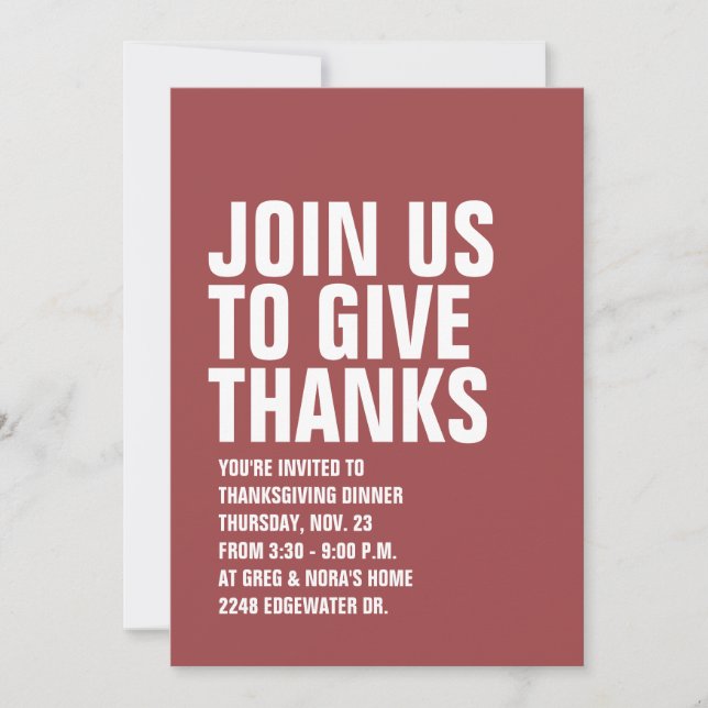Simple modern Thanksgiving invitation (Front)