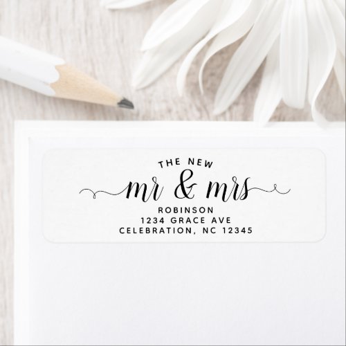 Simple Modern The New Mr  Mrs Wedding Script Label