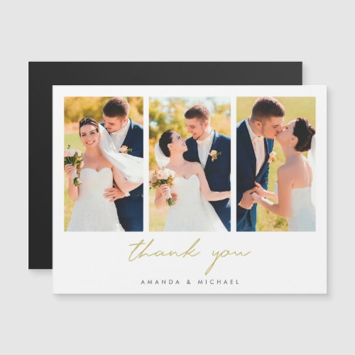 Simple Modern Three Photo Wedding Thank You Magnet