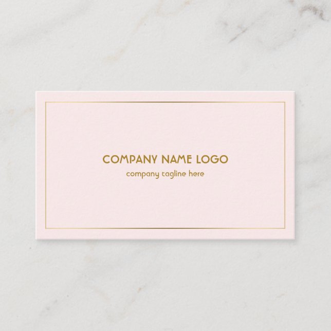 Simple Modern Tin Gold Border On Light Pink Business Card (Front)