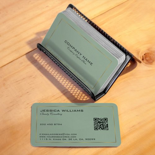 Simple Modern Tin Gold Border On Sage Green Business Card