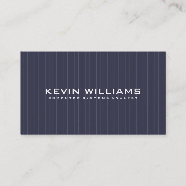 Simple Modern Tin White & Blue Gray Stripes Business Card (Front)