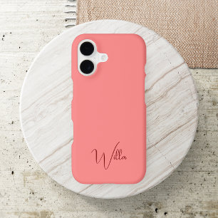 Simple Modern Trendy Pink & Red Elegant Monogram iPhone 17 Case