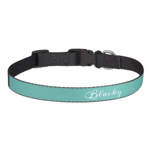 Simple Modern Turquoise Script Name Pet Collar - Simple and modern turquoise dog collar with a dog`s name in white script - personalize the collar with your name.