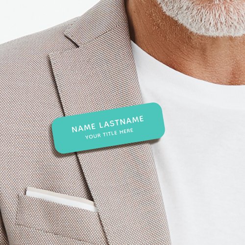 Simple Modern Turquoise Title Safety Pin Magnetic Name Tag