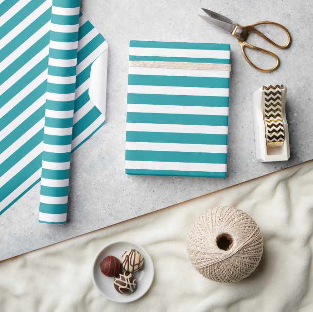 Simple Modern Turquoise White Striped Minimalist Wrapping Paper (Crafts)