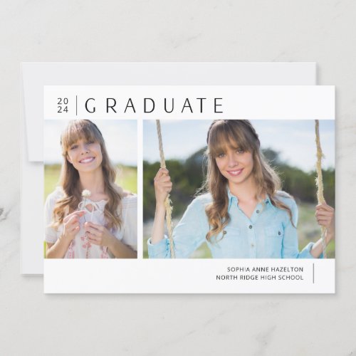 Simple Modern Two Photo Graduation Party Invitation