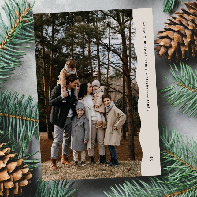 Simple modern two-photo wavy edge Christmas Holiday Card (Creator Uploaded)