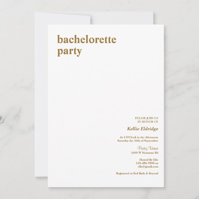 Simple Modern Type Bachelorette Party Invitation (Front)