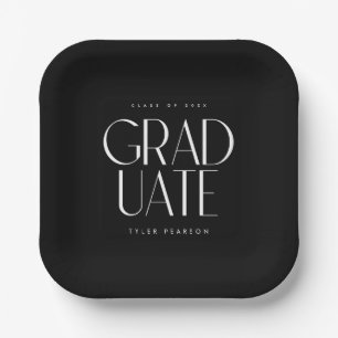 Simple Modern Type Black Graduation Party Paper Plates
