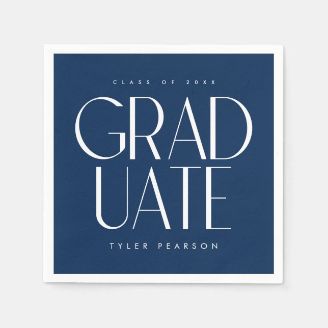 Simple Modern Type Blue Graduation Party Napkins (Front)