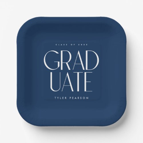 Simple Modern Type Blue Graduation Party Paper Plates