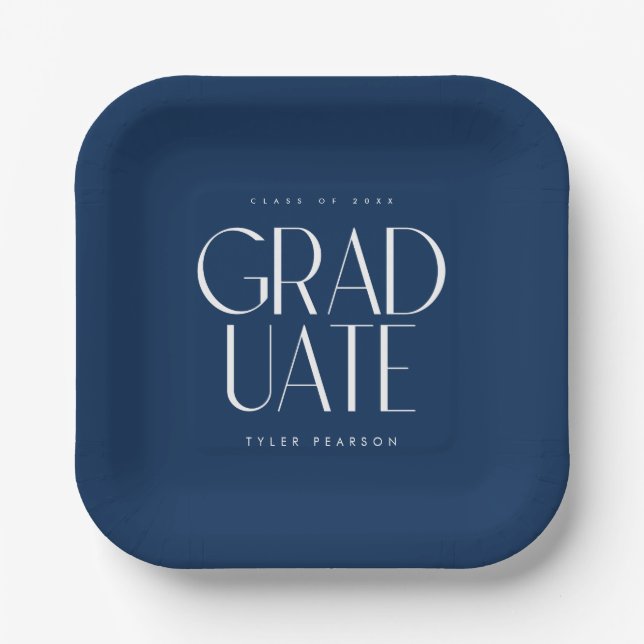 Simple Modern Type Blue Graduation Party Paper Plates (Front)