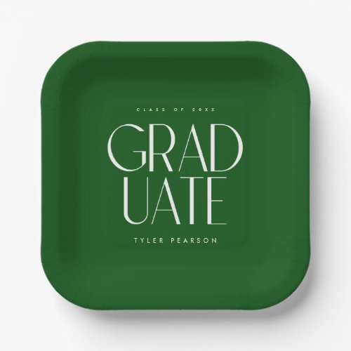 Simple Modern Type Green Graduation Party Paper Plates