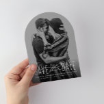 Simple modern type one photo save the date<br><div class="desc">Share the news of your engagement and upcoming marriage with this one-photo vertical save the date card featuring a modern elegant type treatment in white that sits at the bottom of your engagement photo. The type has room for long names, plus location date and other information for friends and family...</div>