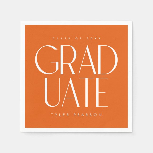 Simple Modern Type Orange Graduation Party Napkins (Front)