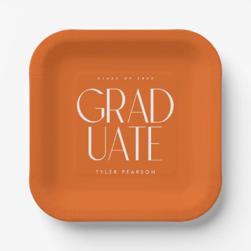 Simple Modern Type Orange Graduation Party Paper Plates