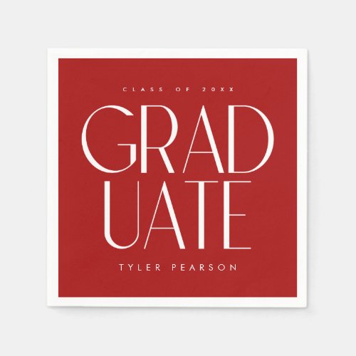 Simple Modern Type Red Graduation Party Napkins