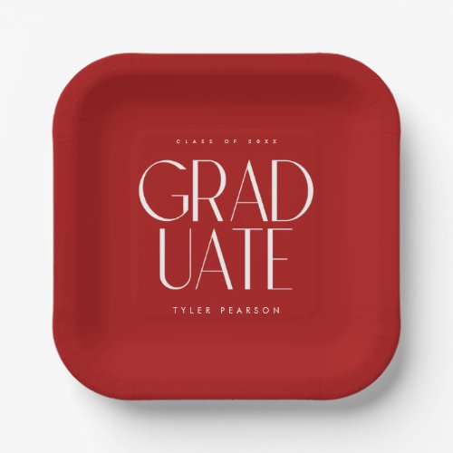 Simple Modern Type Red Graduation Party Paper Plates