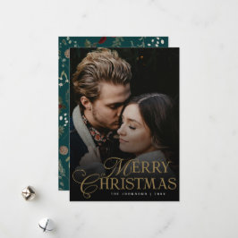 Simple Modern Typography 1 Photo Green Christmas Holiday Card