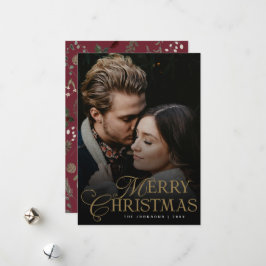 Simple Modern Typography 1 Photo Red Christmas Holiday Card