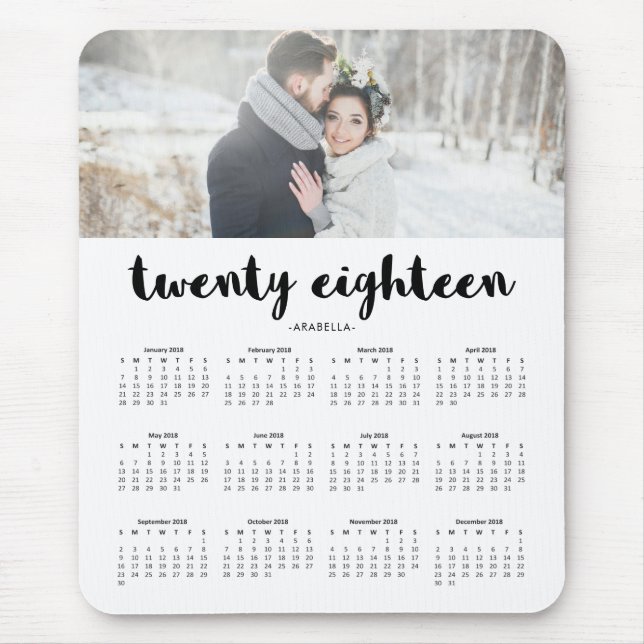 Simple Modern Typography 2018 Photo Calendar Mouse Pad (Front)