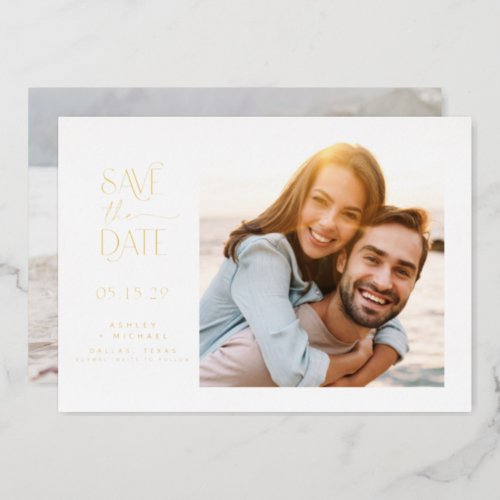 Simple Modern Typography 2 Photo Save the Date Foi Foil Invitation
