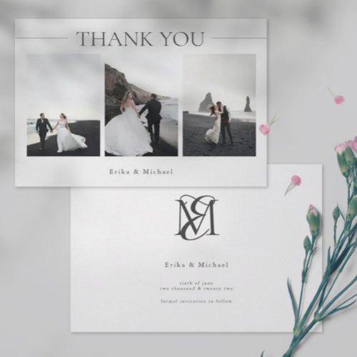Simple Modern Typography 3 Photos Wedding Thank You Card