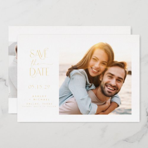 Simple Modern Typography 4 Photo Save the Date Foil Invitation